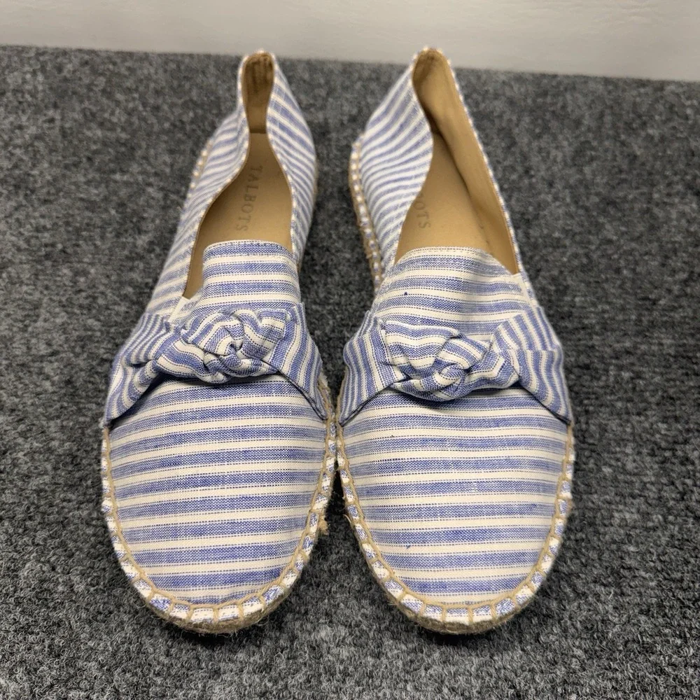 Talbots Espadrille Flats Women 9 Blue White Striped Knot Nautical Coastal Preppy